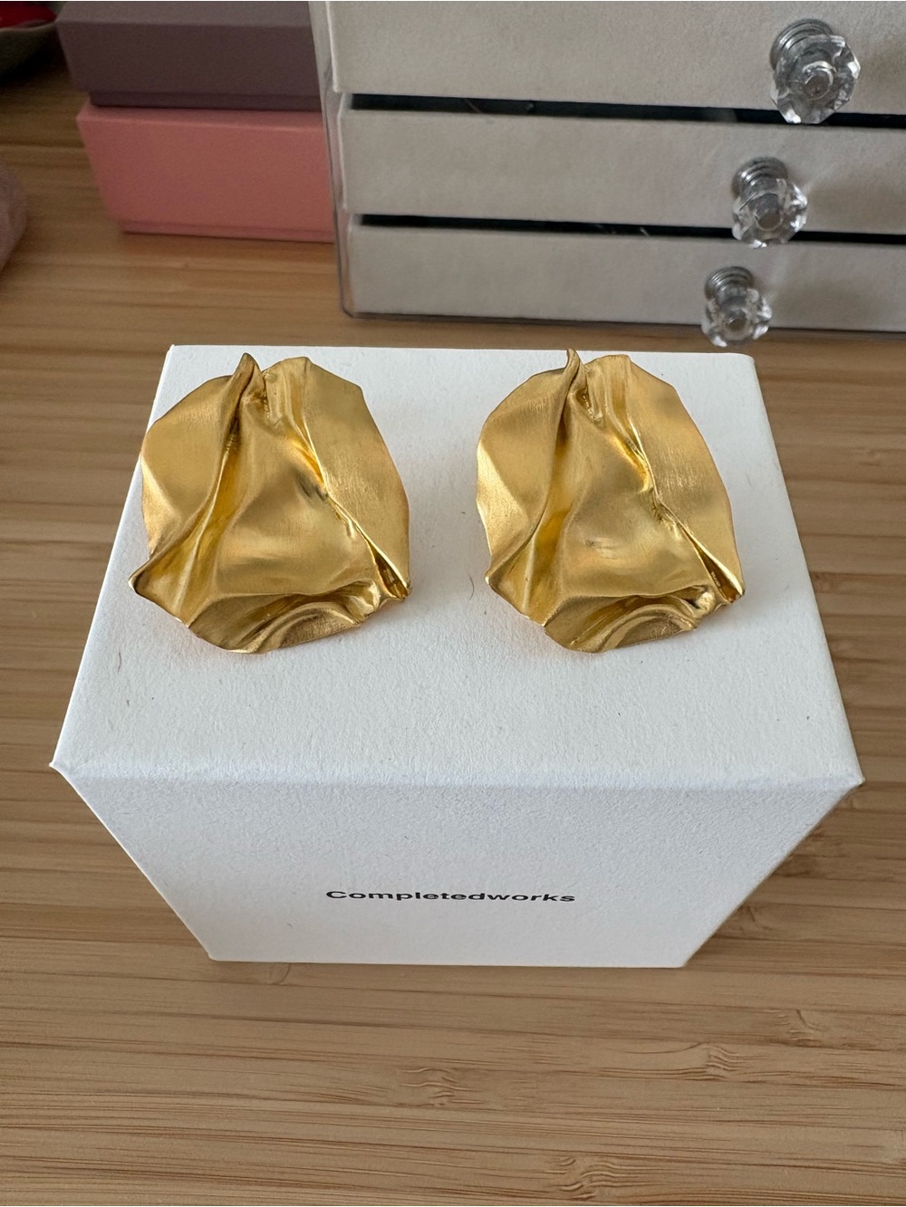 Completedworks Crumpled Gold Sculptural Earrings